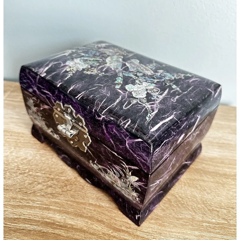 Vtg‎ Korean Purple Lacquer Music Jewelry Box Cantilever 8